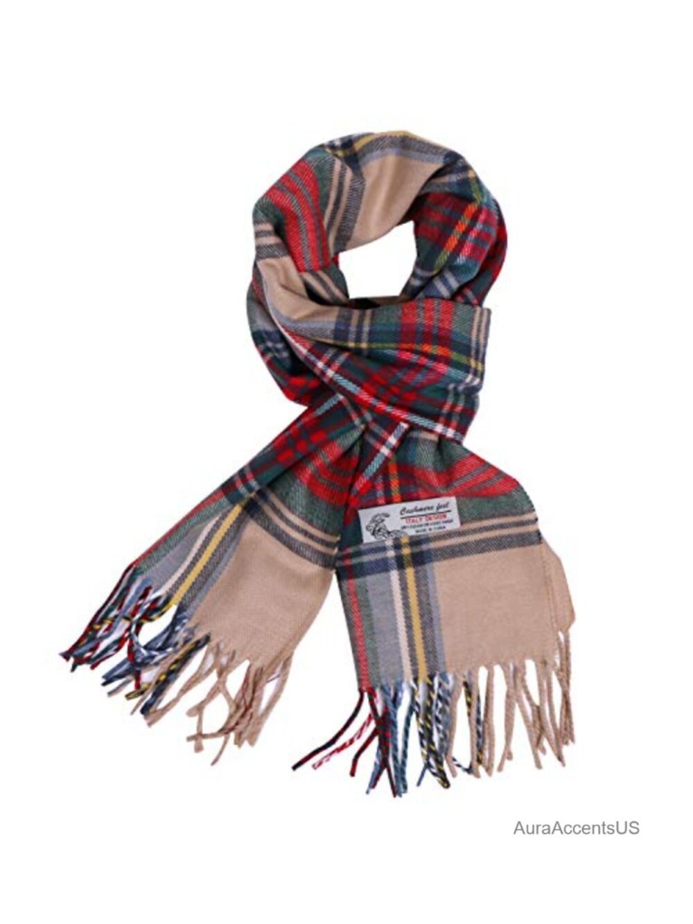 Cashmere Feel Wrap Scarf Checked Pattern Soft Lightweight Winter